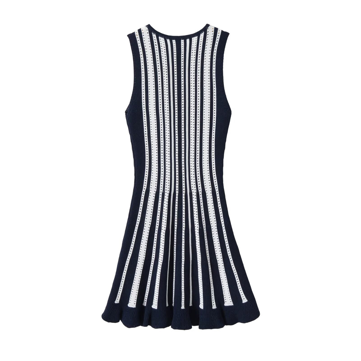Sleeveless round neck striped knitted dress for women