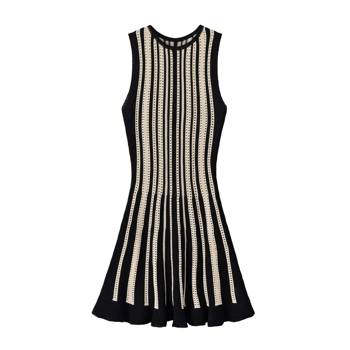 Sleeveless round neck striped knitted dress for women