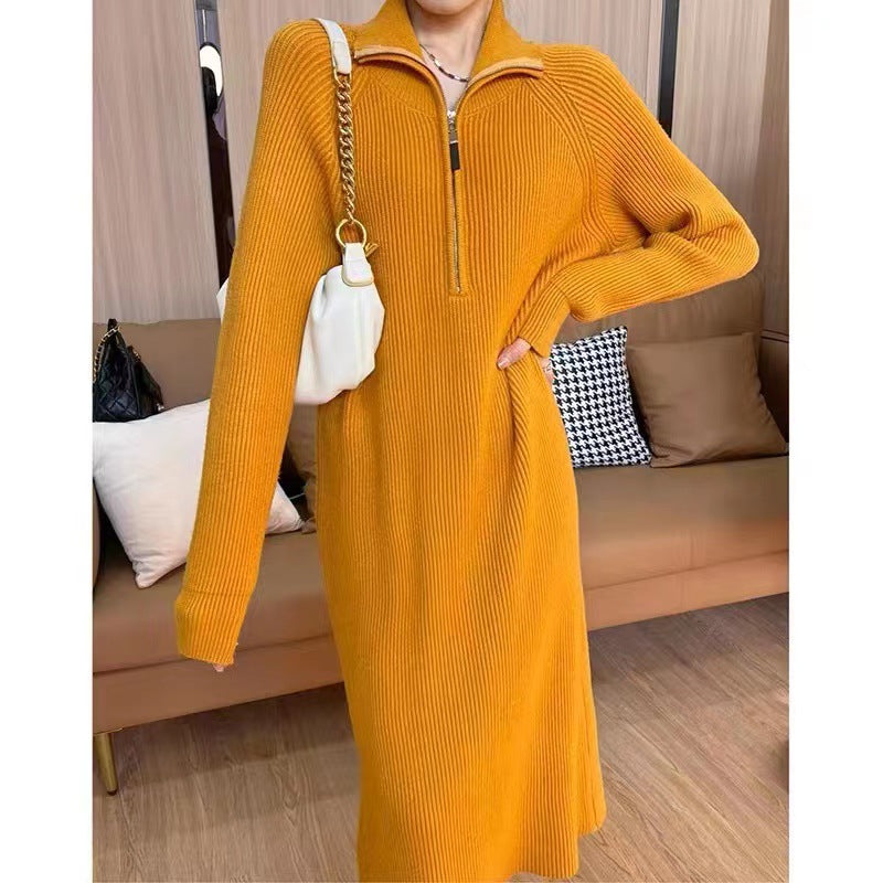 Women's Casual Relaxed Fit Knitted Sweater Over Knee Midi Dress