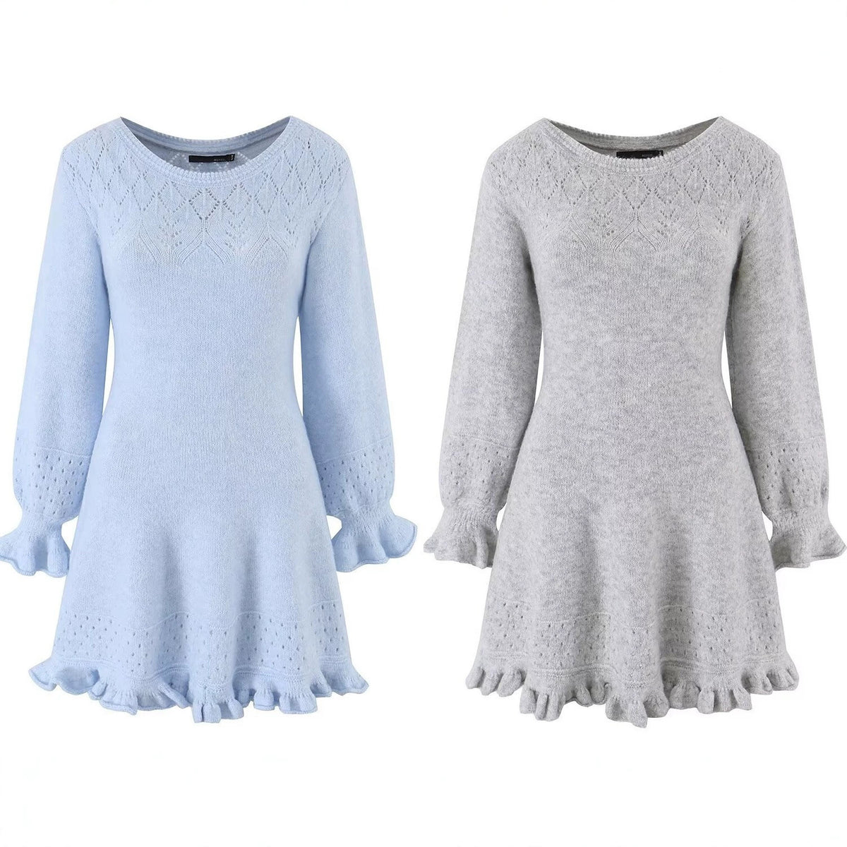 Lantern horn sleeve wood ear cinched short dress for women
