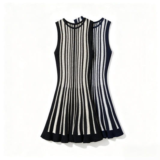 Sleeveless round neck striped knitted dress for women