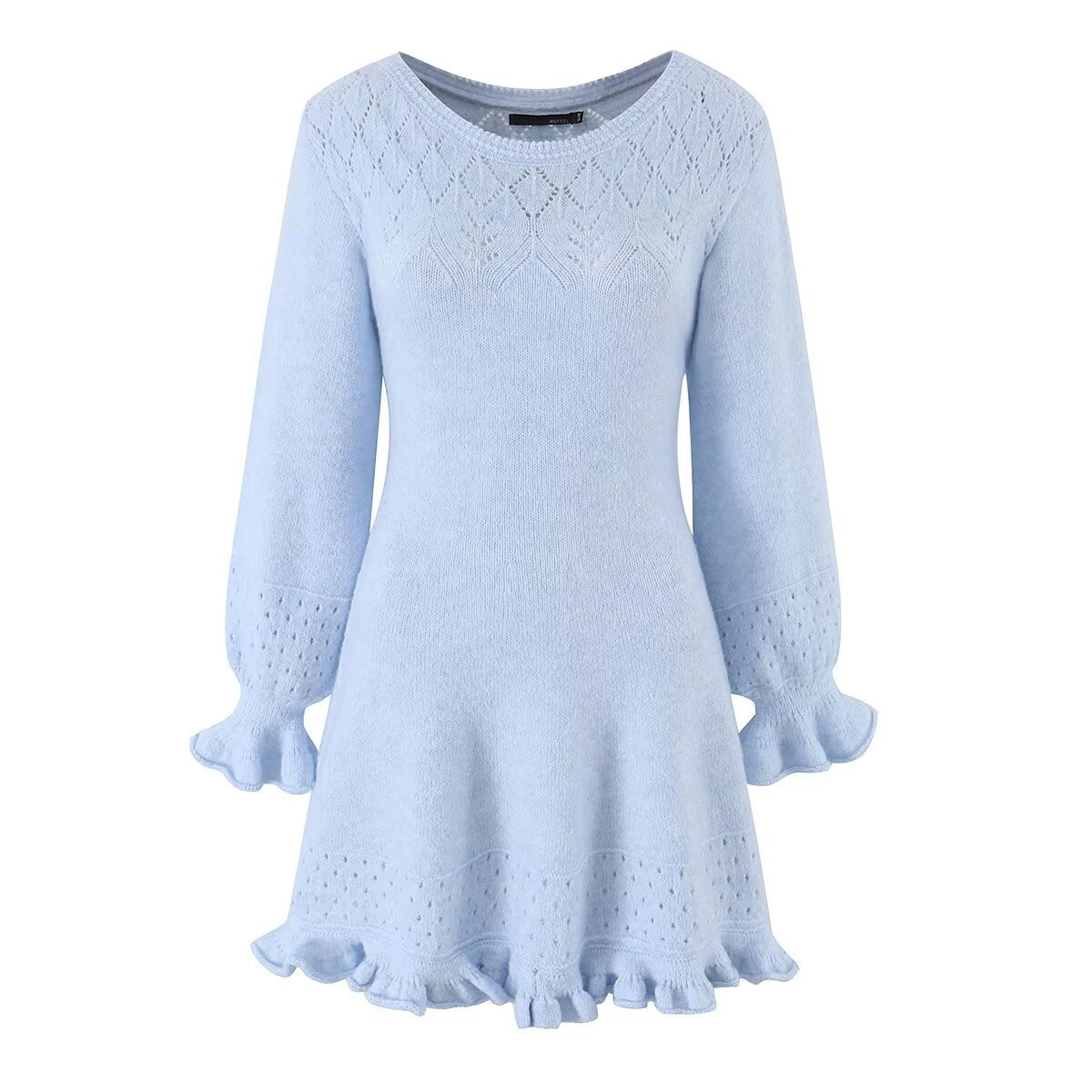 Lantern horn sleeve wood ear cinched short dress for women