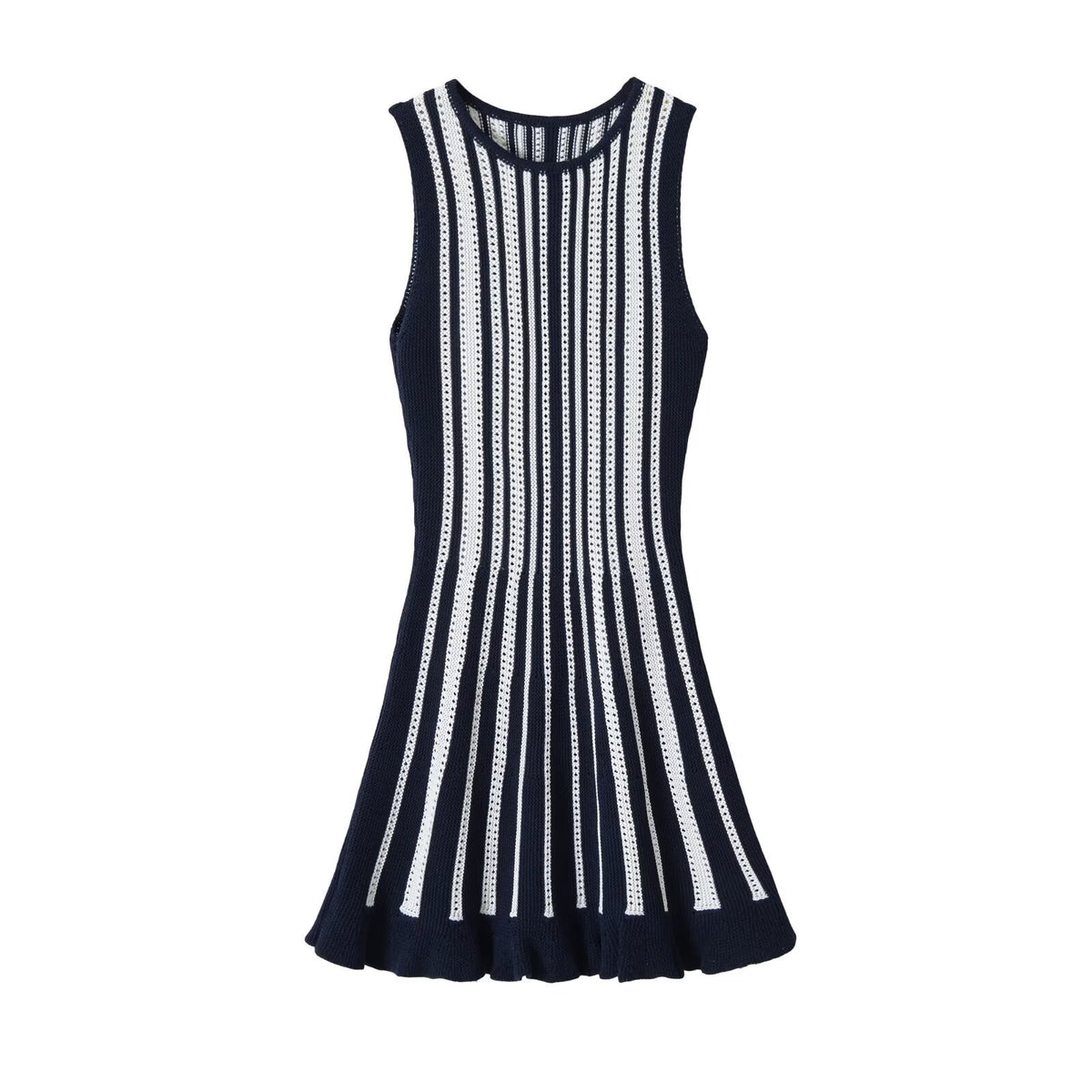 Sleeveless round neck striped knitted dress for women