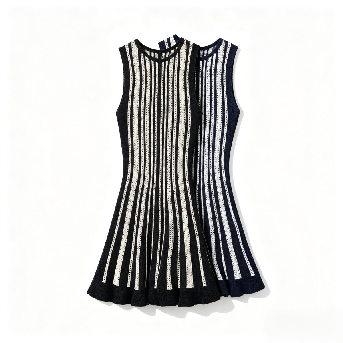 Sleeveless round neck striped knitted dress for women